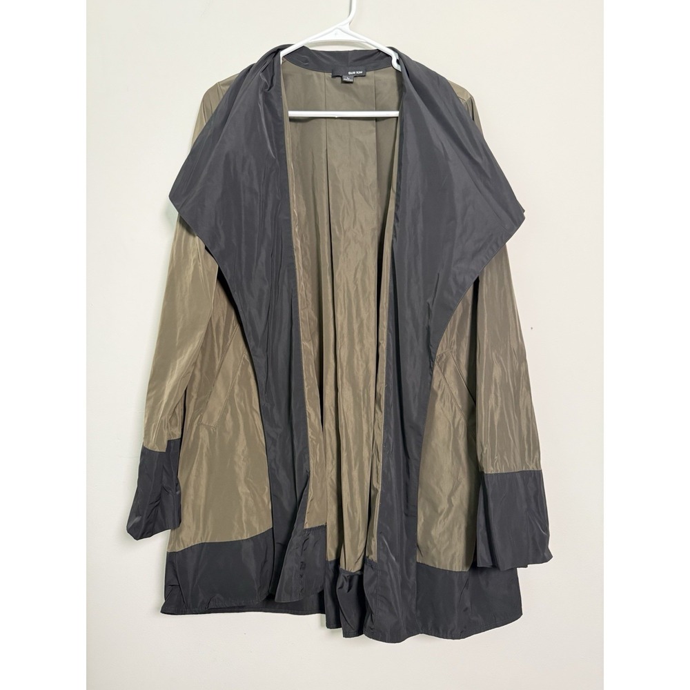 Sun Kim Sz L‎ Green Neutral Lagenlook Jacket Raincoat Feel Luxury City Artsy